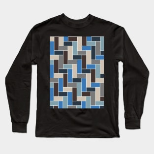 Geometric Tiles in Blues, Grey, Beige and Brown Long Sleeve T-Shirt